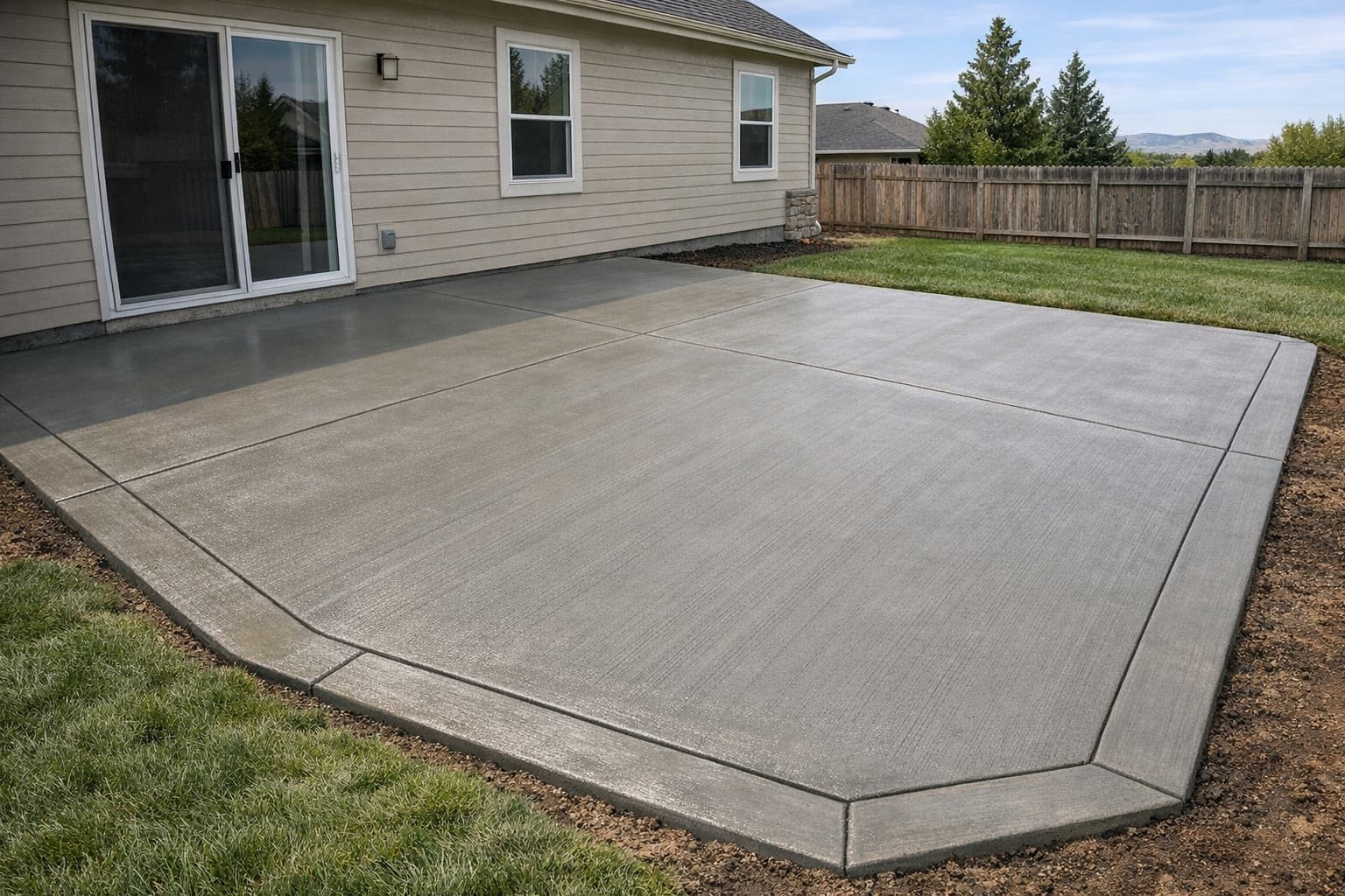 Concrete patio installed behind a residential home in Idaho Falls