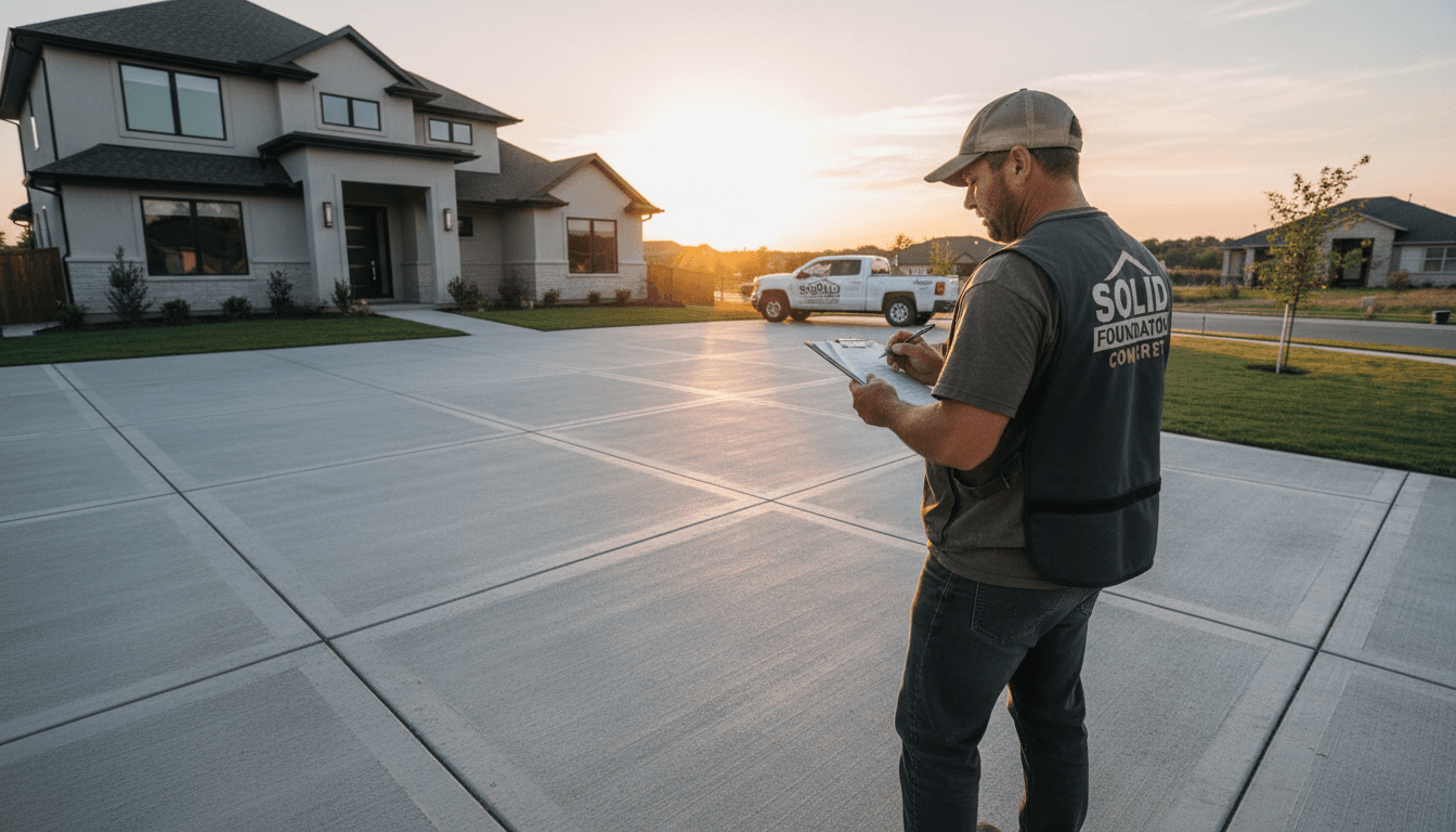 Modern concrete driveway with clean edges and professional finish at a residential home