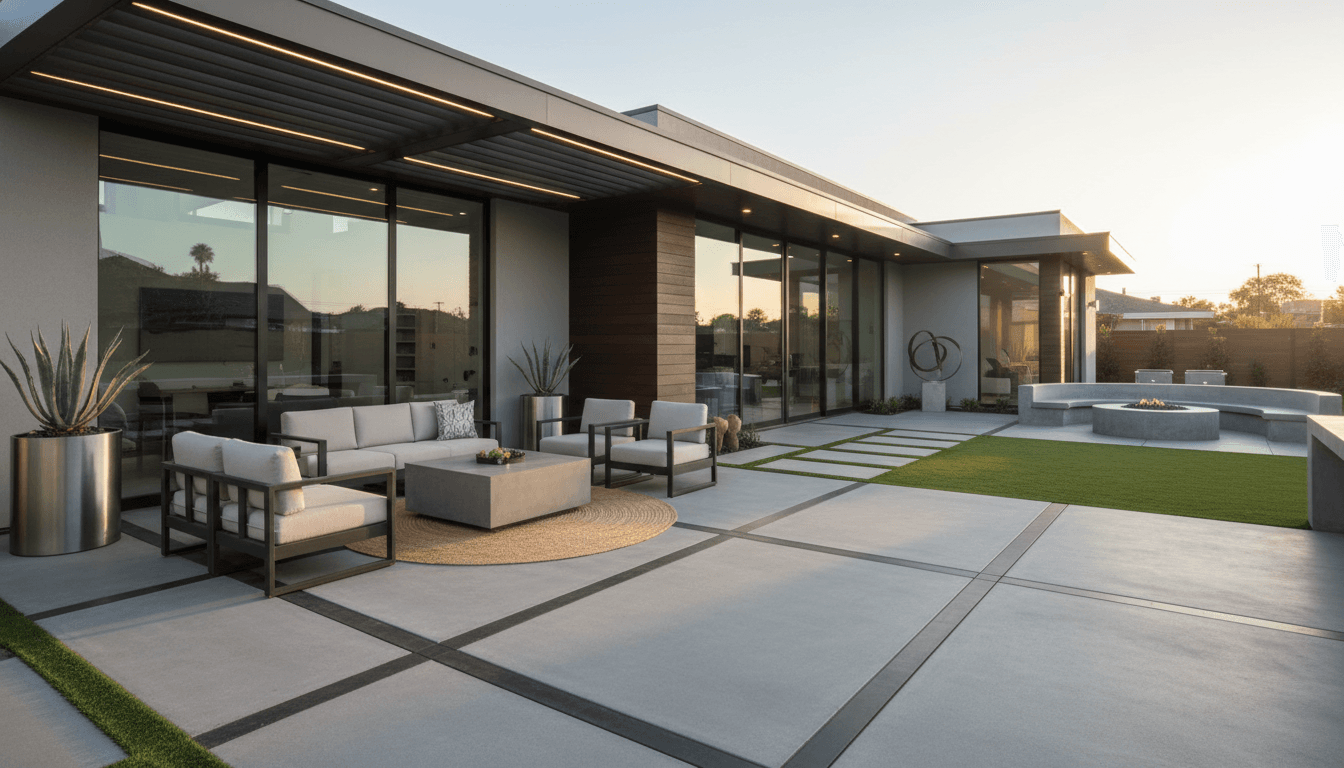 Completed concrete patio in Idaho Falls backyard