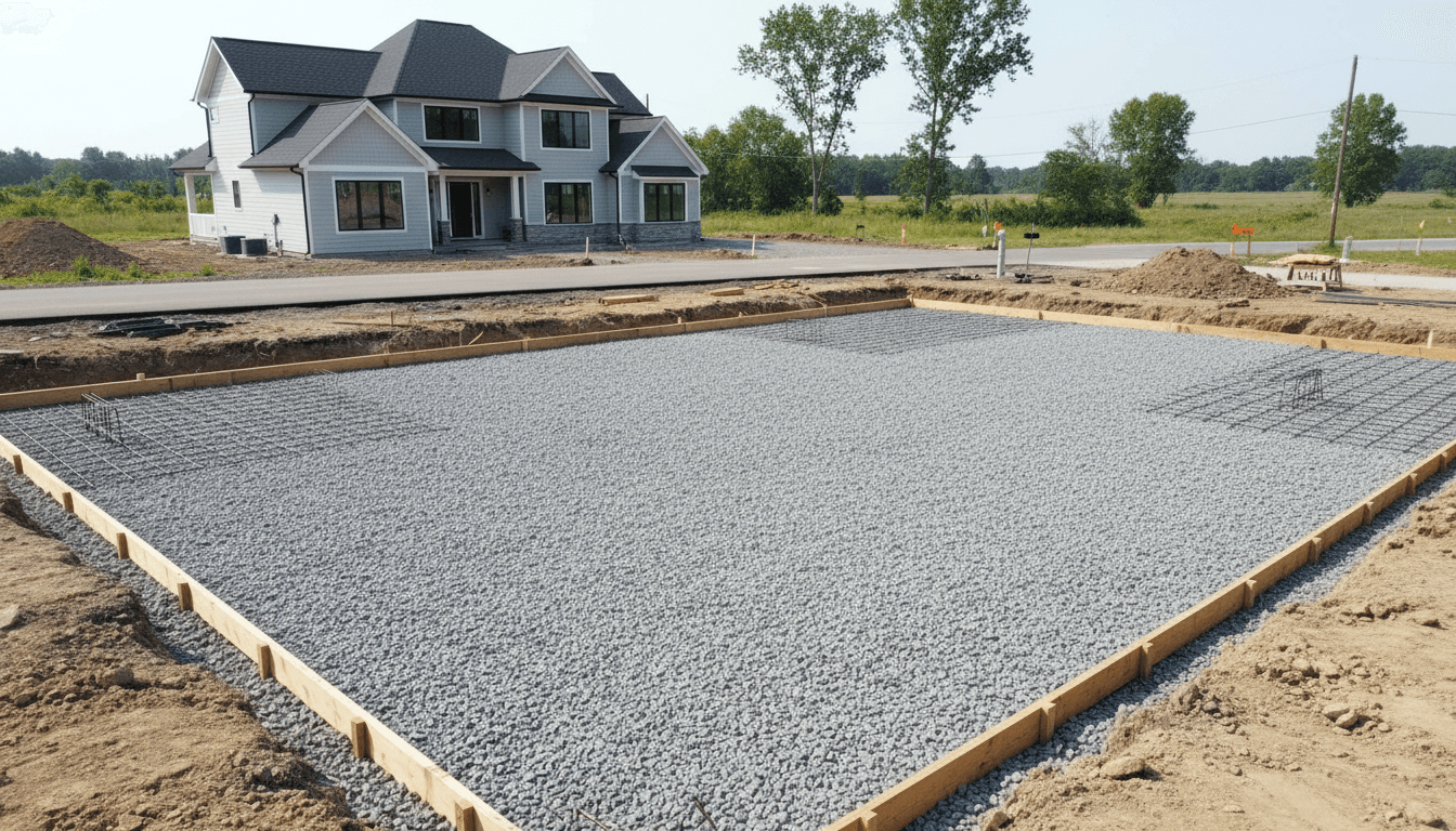 Clean excavated building site with a gravel base ready for concrete