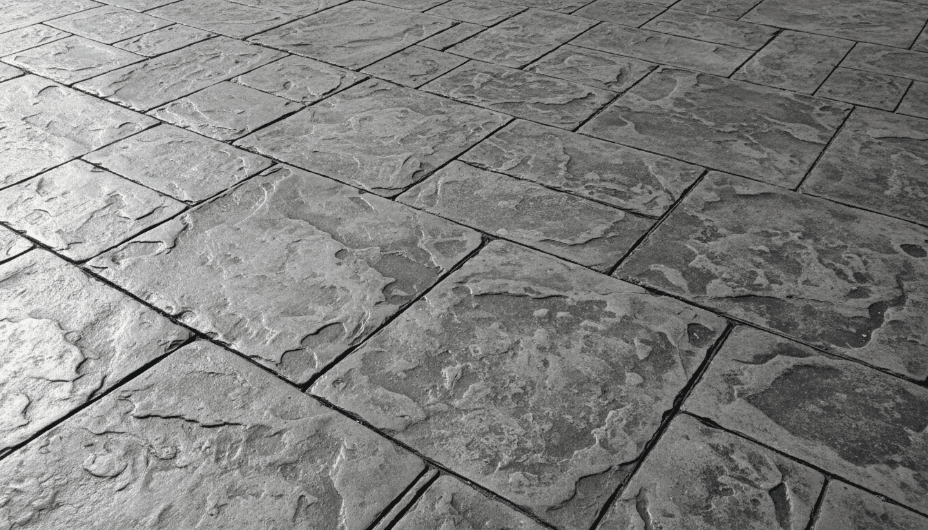 stamped concrete ashlar slate pattern in gray tones