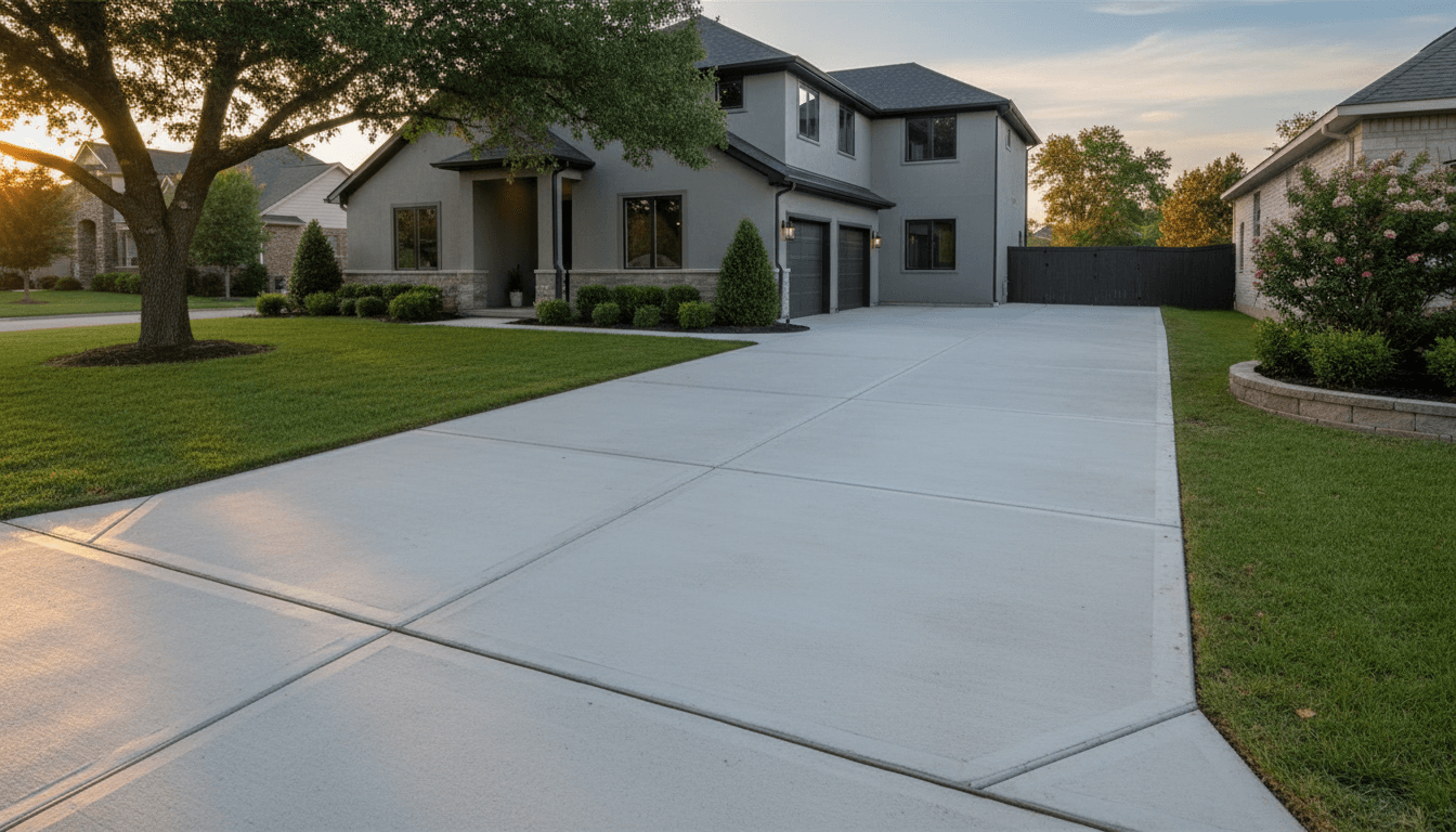 Completed concrete driveway installation showing smooth finished surface and professional craftsmanship