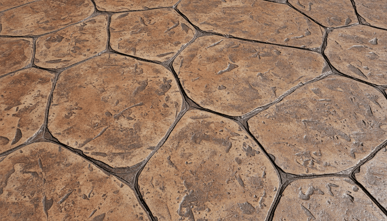 Close up textured surface of stamped concrete patio