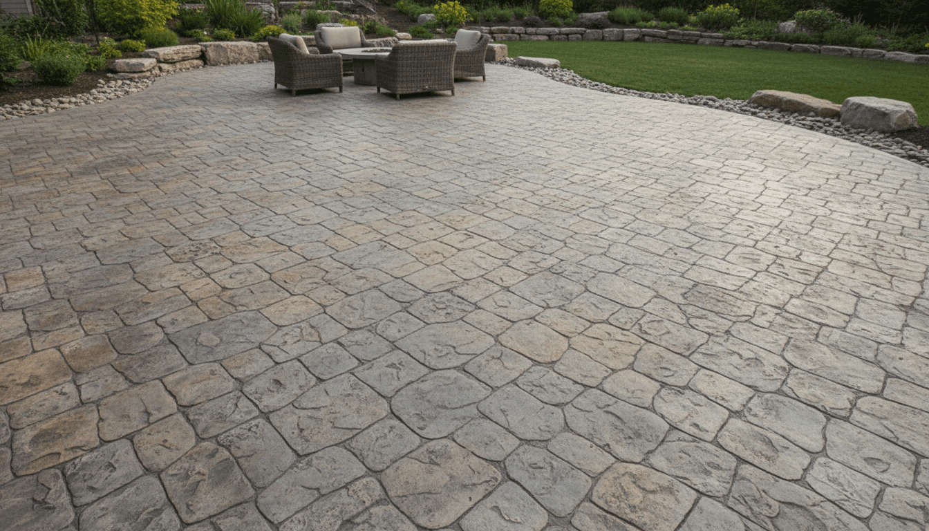 stamped concrete random fieldstone pattern on patio