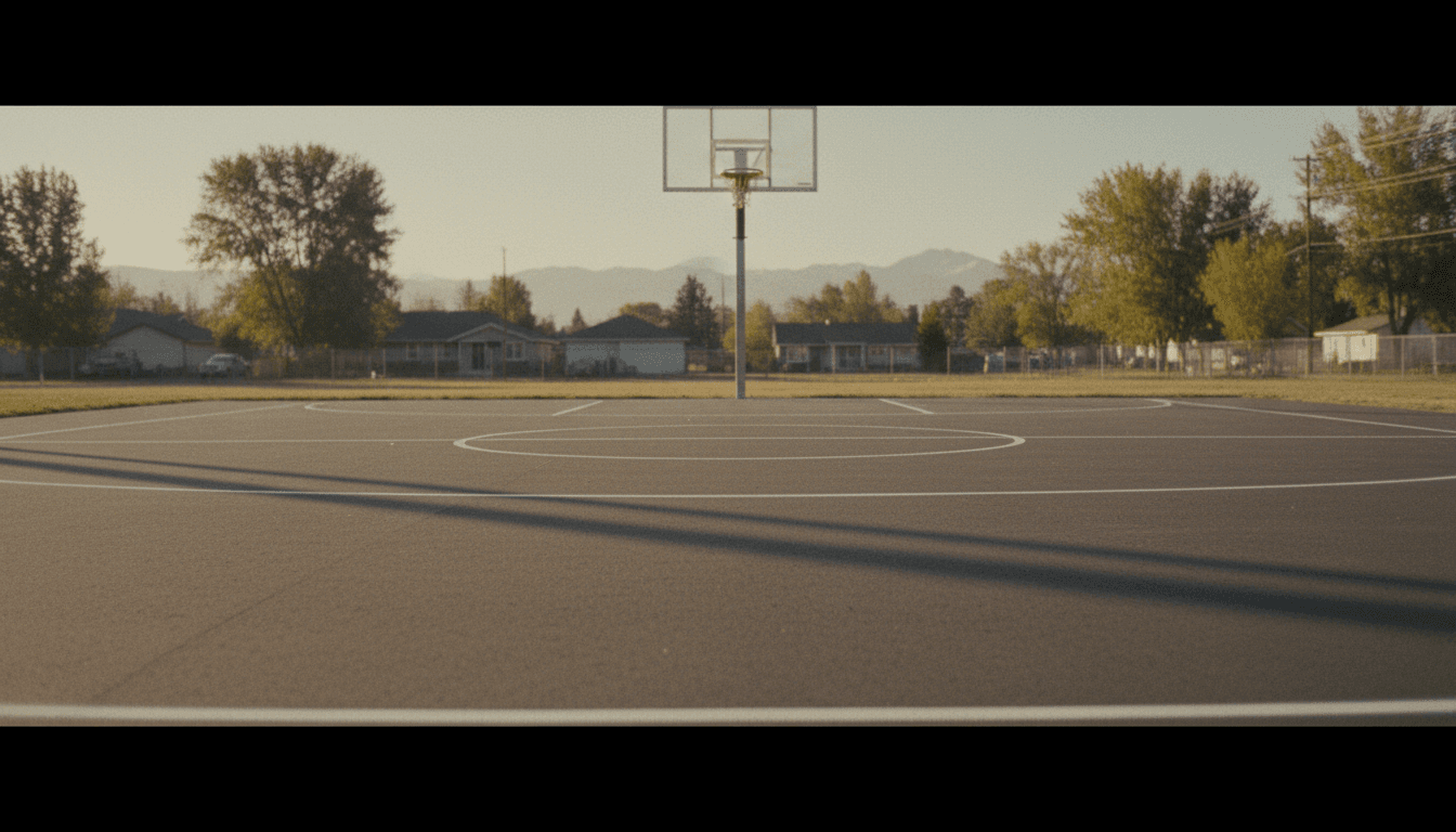 Basketball court surface detail with professional court lines and rim