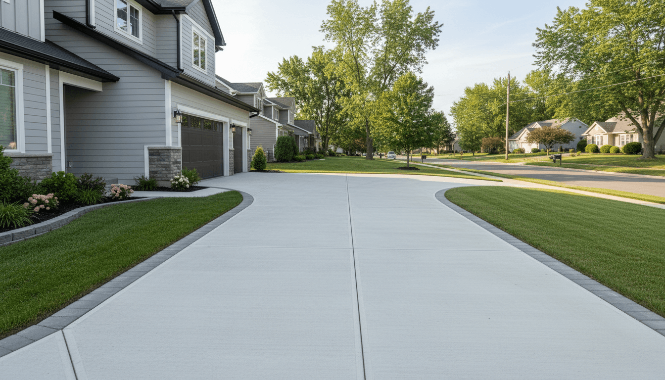 Finished concrete driveway with clean edges and smooth finish
