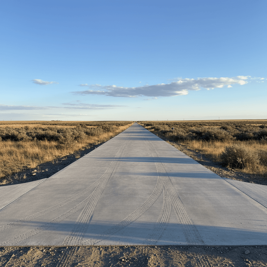 Concrete driveway on a rural property near Rigby with clean edges and broom finish