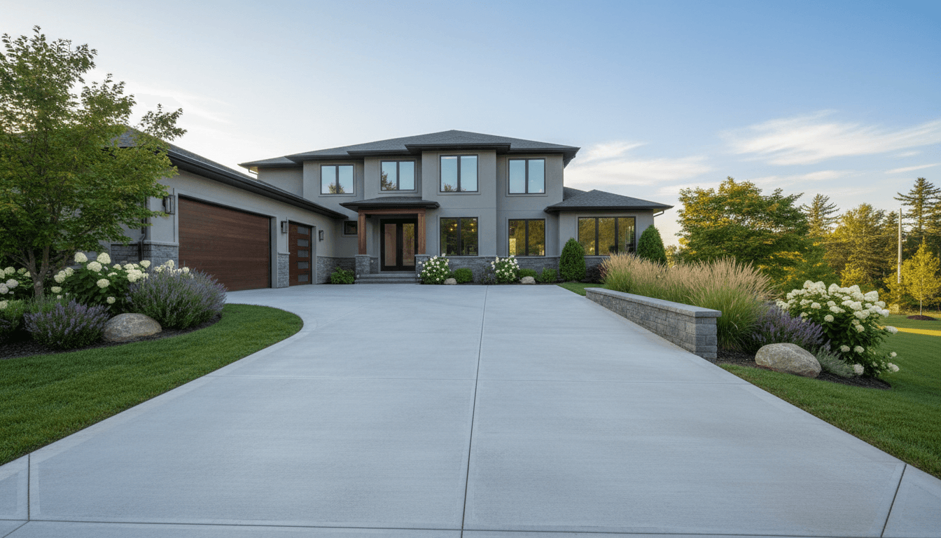 Completed concrete driveway showing professional finishing and quality workmanship