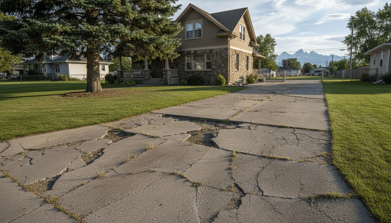 Cracked and worn concrete driveway in need of replacement