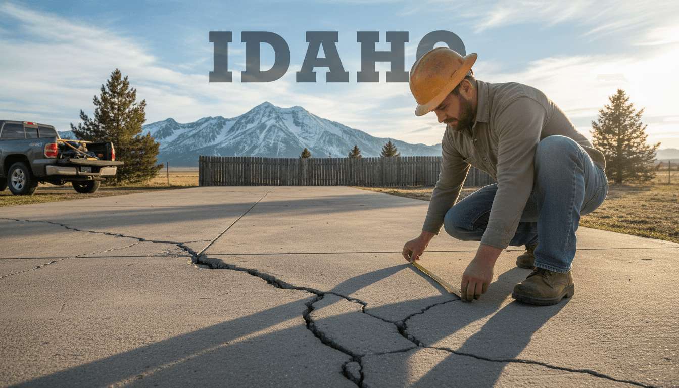 Concrete contractor inspecting a damaged driveway for replacement