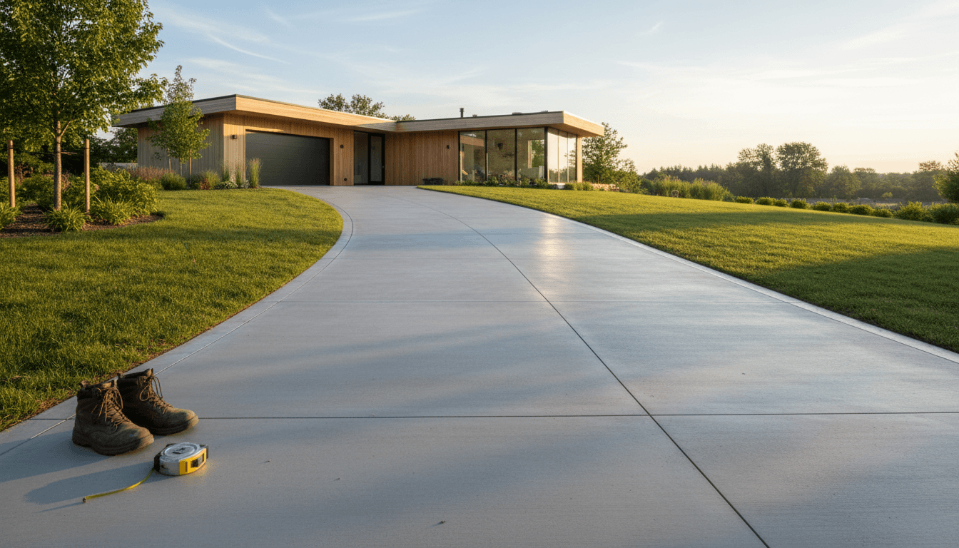 Finished concrete driveway with clean edges in front of a modern home in Idaho Falls