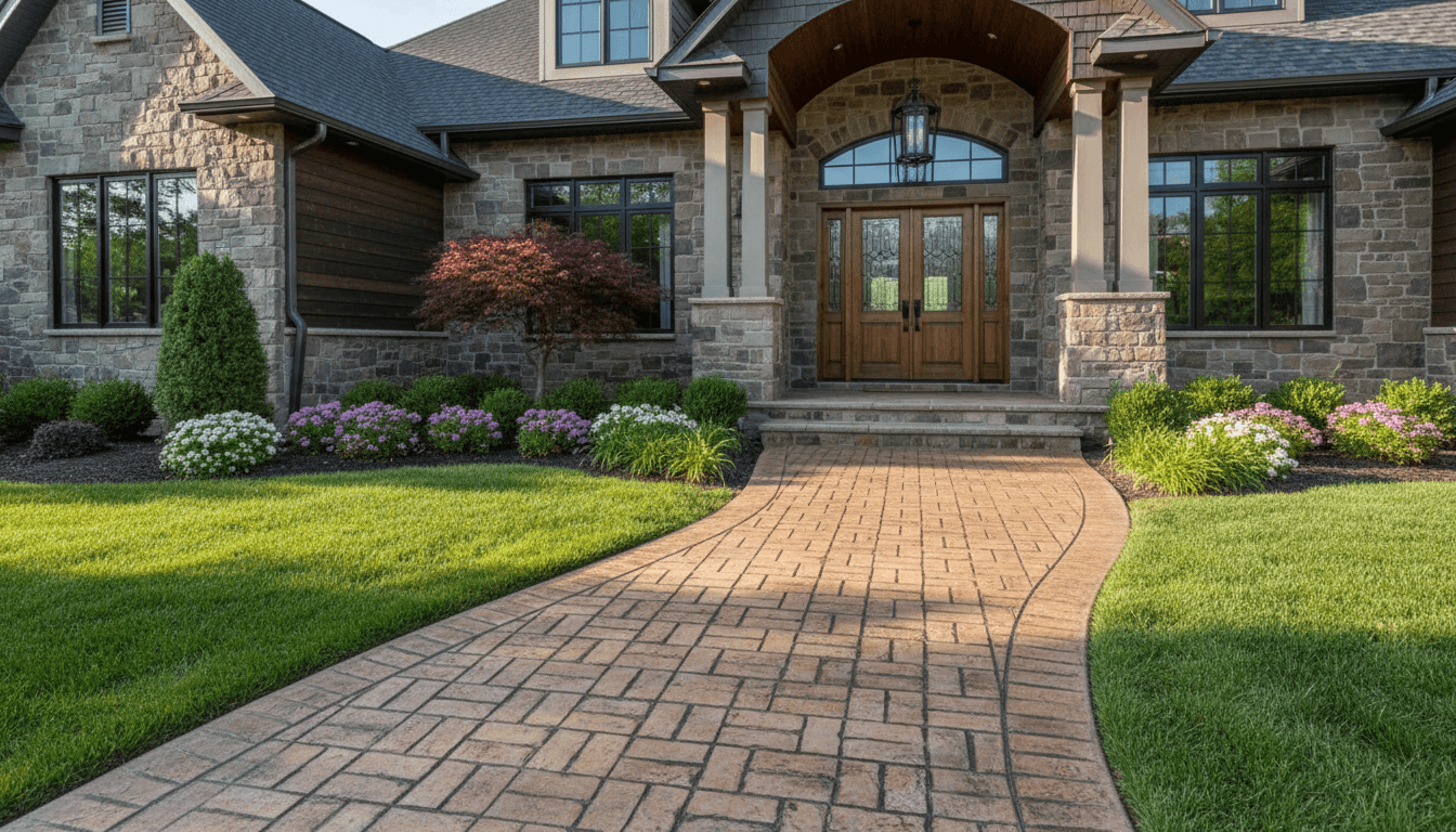 stamped concrete running bond pattern on walkway