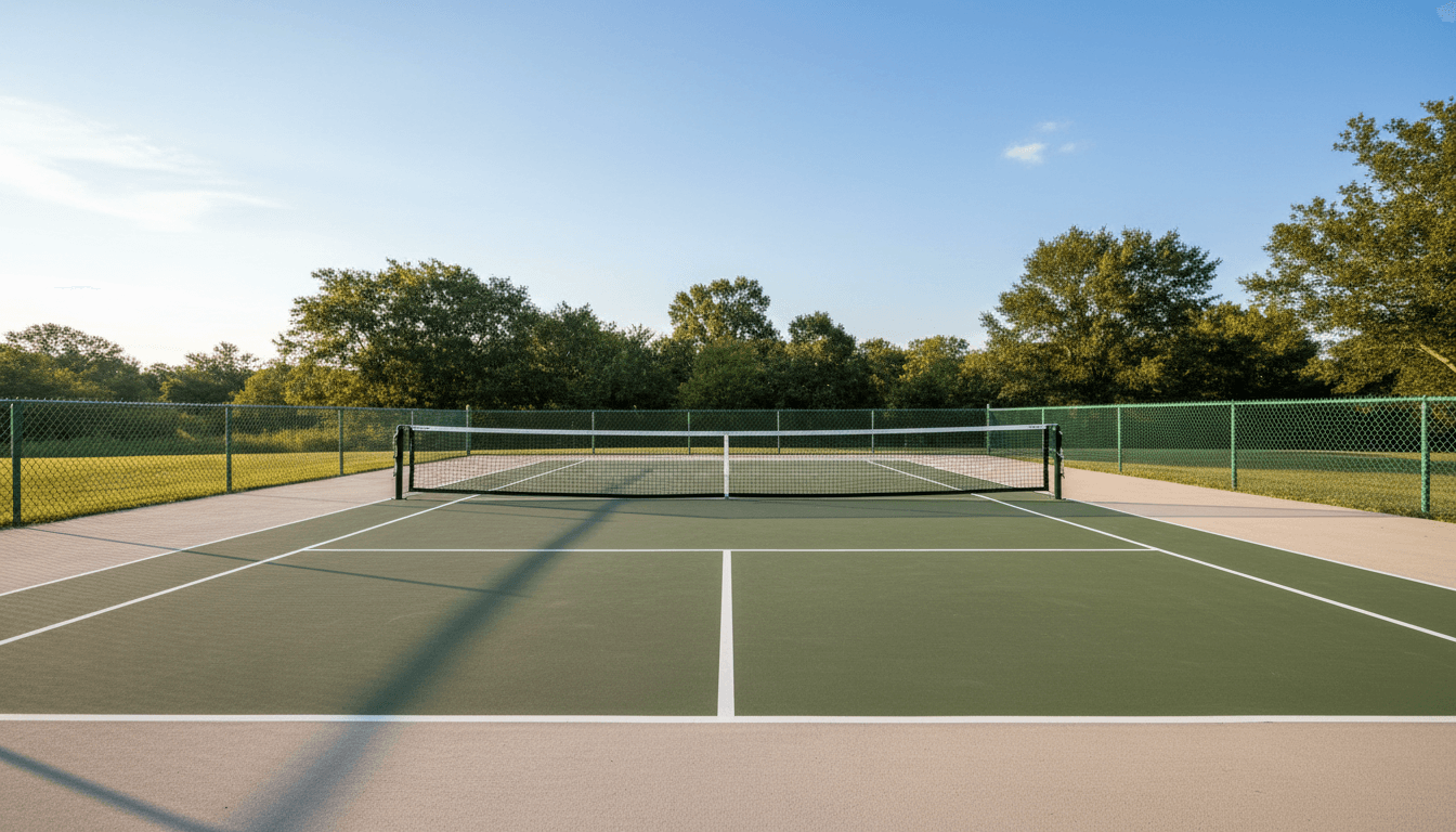 Professional outdoor pickleball court on concrete surface