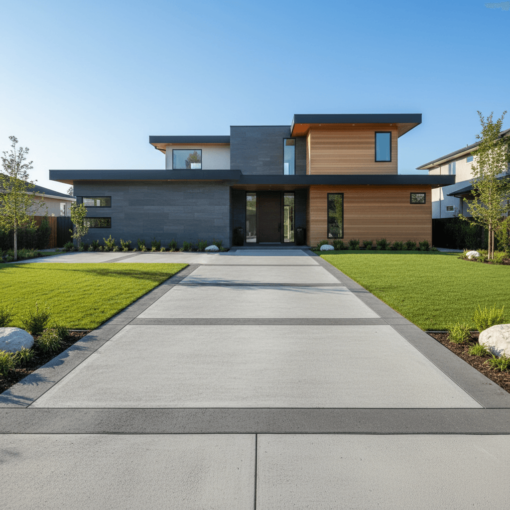 Broom finish driveway with contrasting border strip