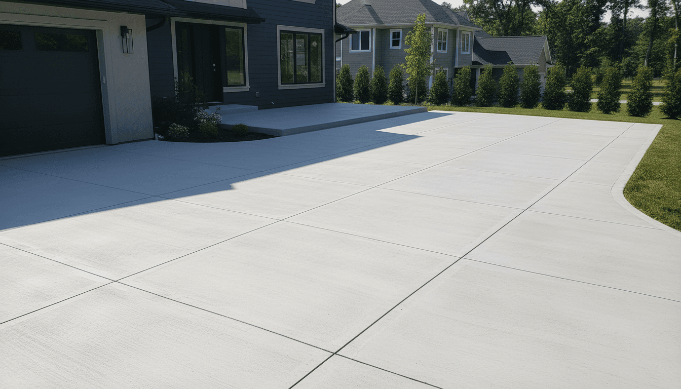 Completed concrete driveway installation