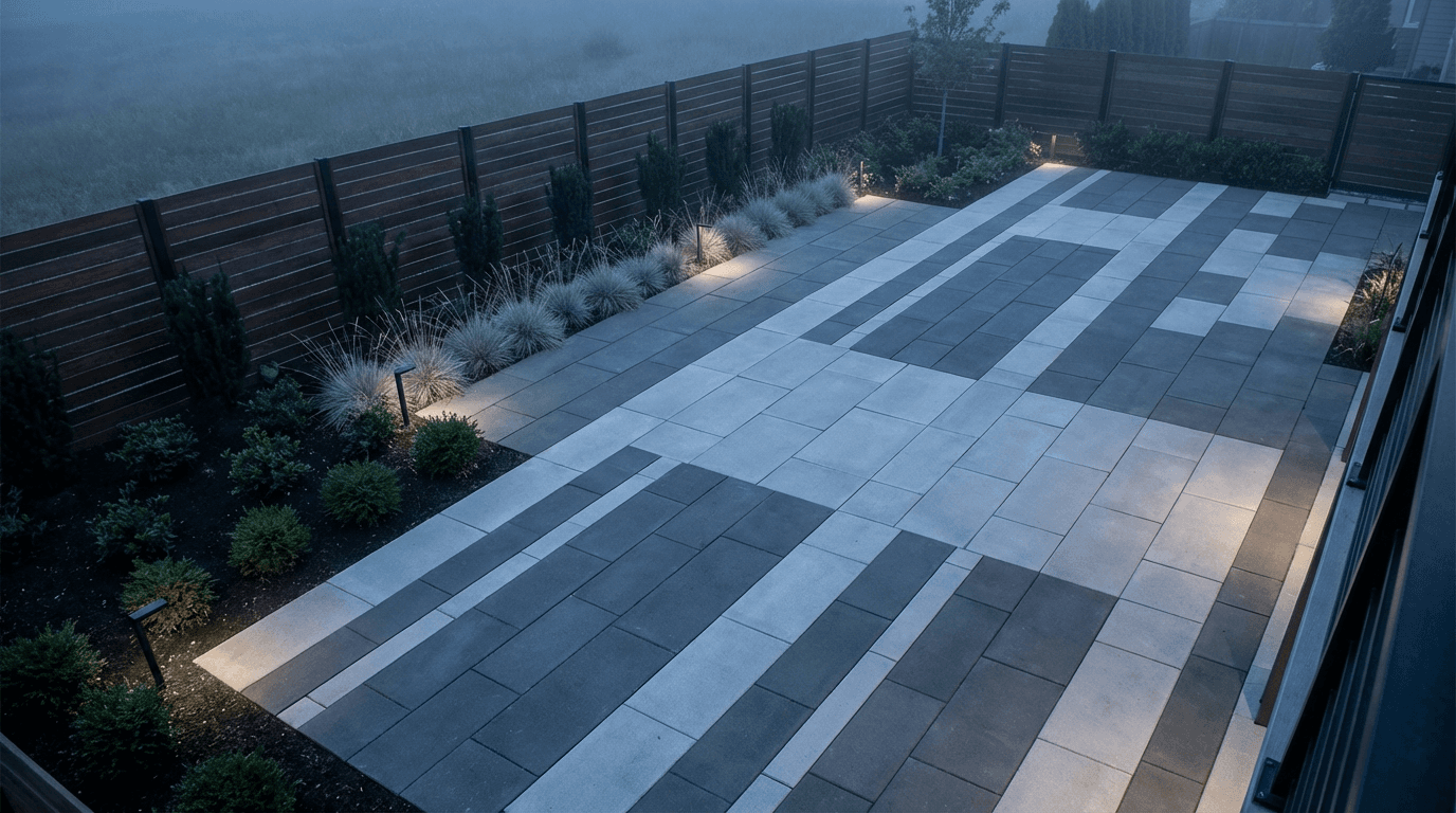 A professionally finished concrete patio installed by All Star Mason Construction in Idaho Falls