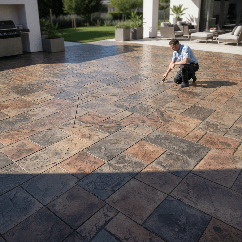 Concrete patio with seating area